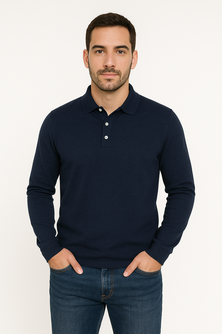 Proper Sport Cotton Silk Polo Neck Sweater - sweater in Black - view 3 | New York Man Suits