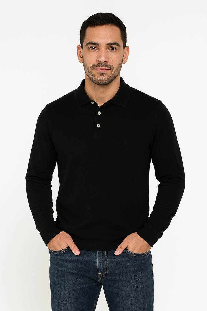 Proper Sport Cotton Silk Polo Neck Sweater - sweater in Black - view 8 | New York Man Suits