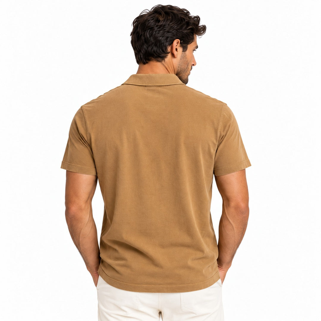 Scotch &amp; Soda Johnny collar polo shirt in camel - back view