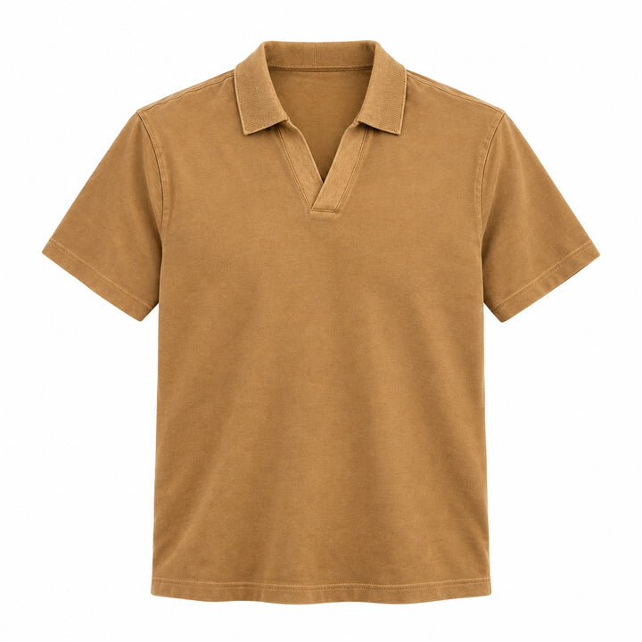 Scotch &amp; Soda Johnny collar polo shirt in camel - flat lay