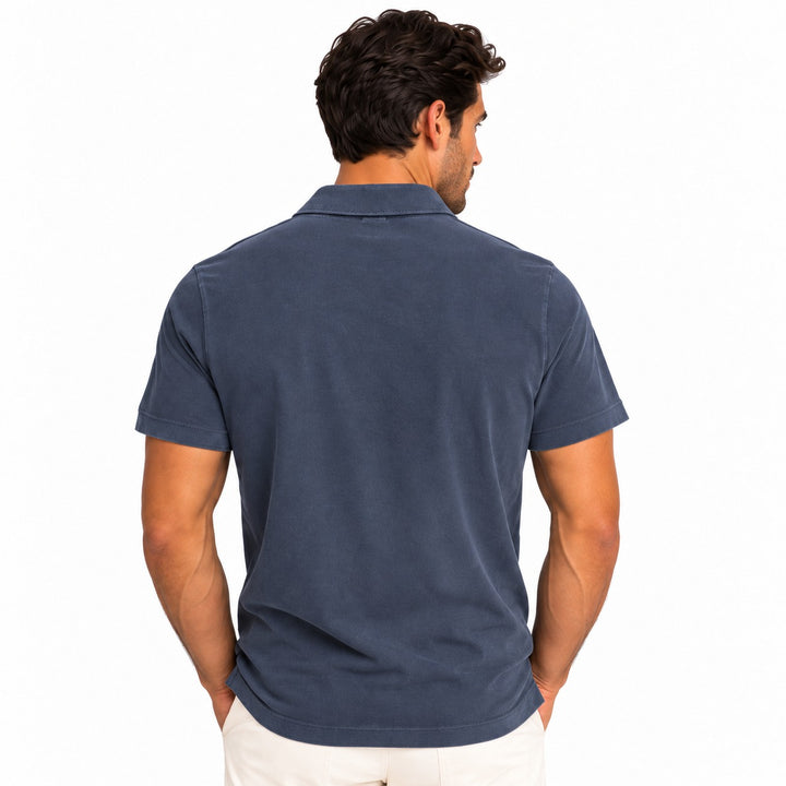 Scotch &amp; Soda Johnny collar polo shirt in navy - back view