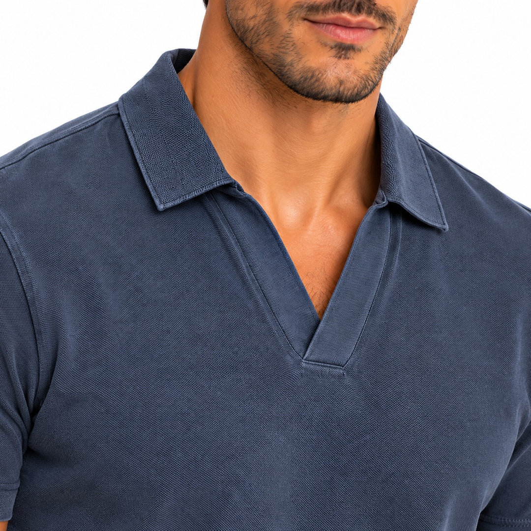 Scotch &amp; Soda Johnny collar polo shirt in navy - collar close-up