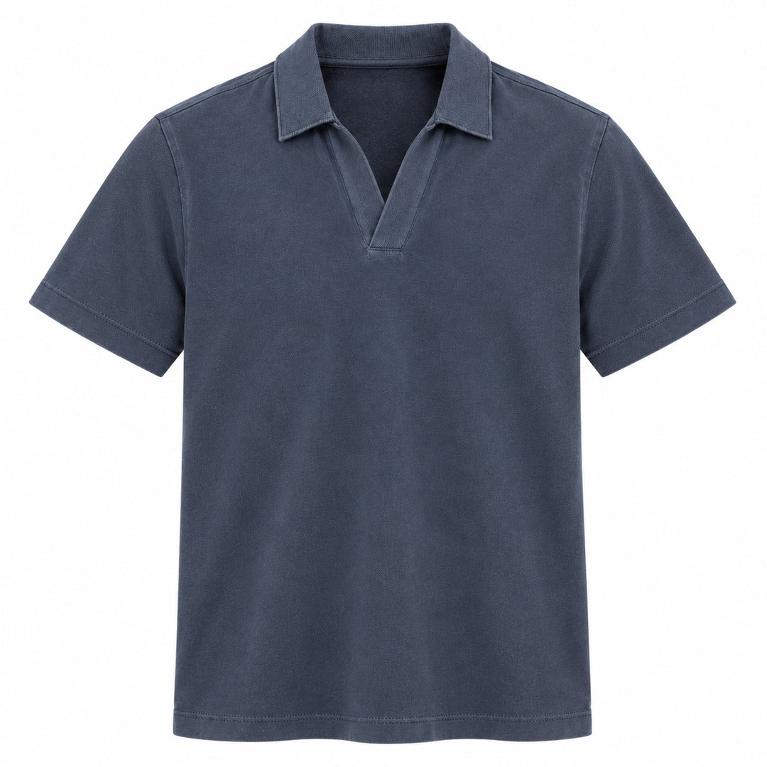 Scotch &amp; Soda Johnny collar polo shirt in navy - flat lay