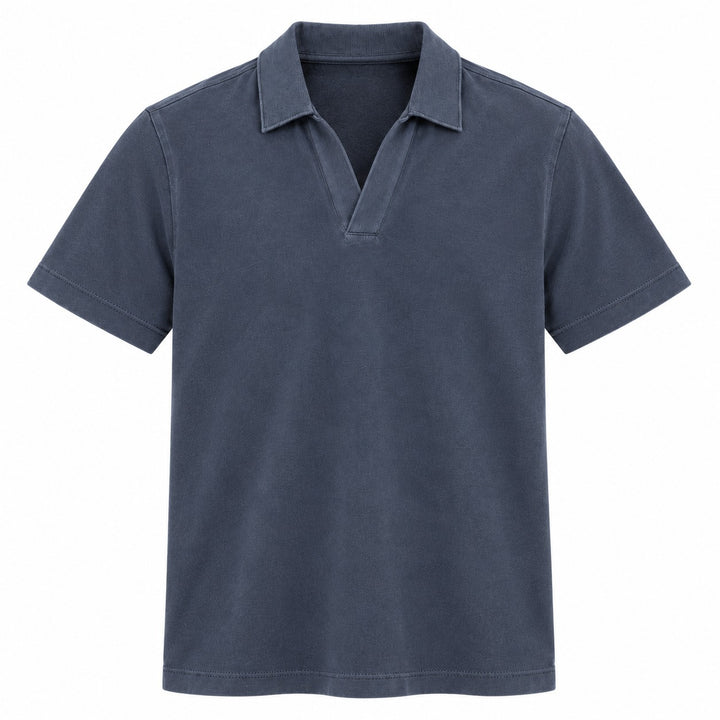 Scotch &amp; Soda Johnny collar polo shirt in navy - flat lay