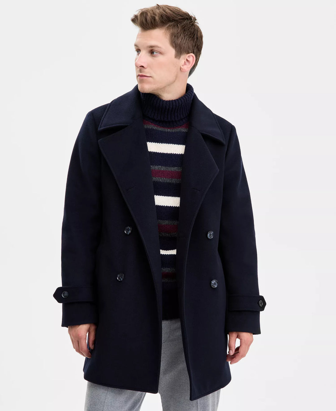 Tommy Hilifiguer  Men`s Double Peacoat Overcoat-Navy