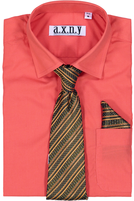 American Exchange Boys Shirt and Tie combo - 55C01-Coral - New York Man Suits