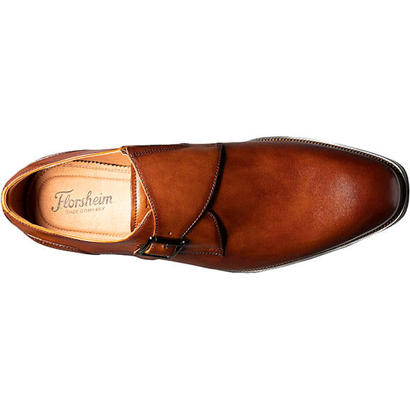 Floresheim Mens Cognac Plain Toe Single Monk Strap Shoes - New York Man Suits