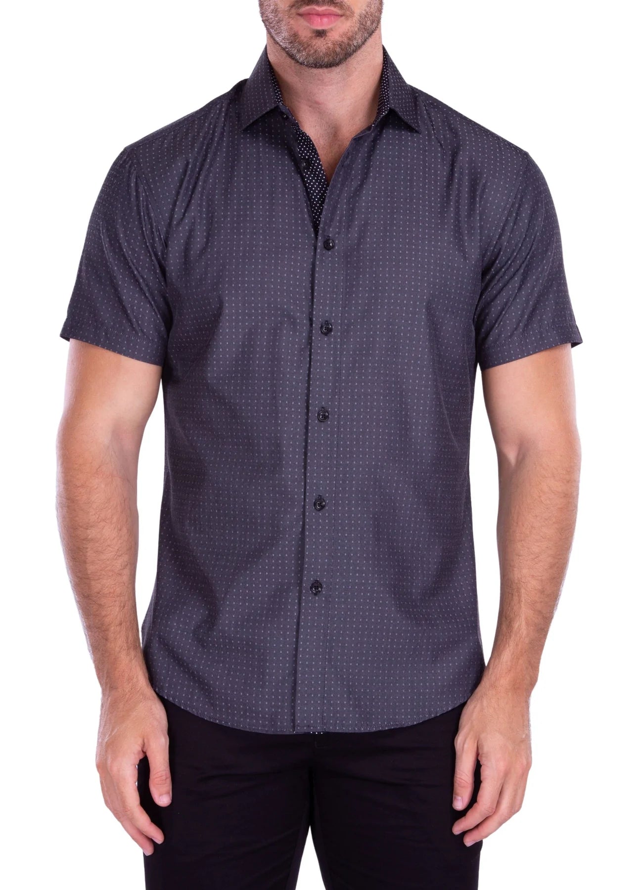 BeSpoke COLLECTION Fancy Print SHIRT S/S-Charcoal - shirt | New York Man Suits