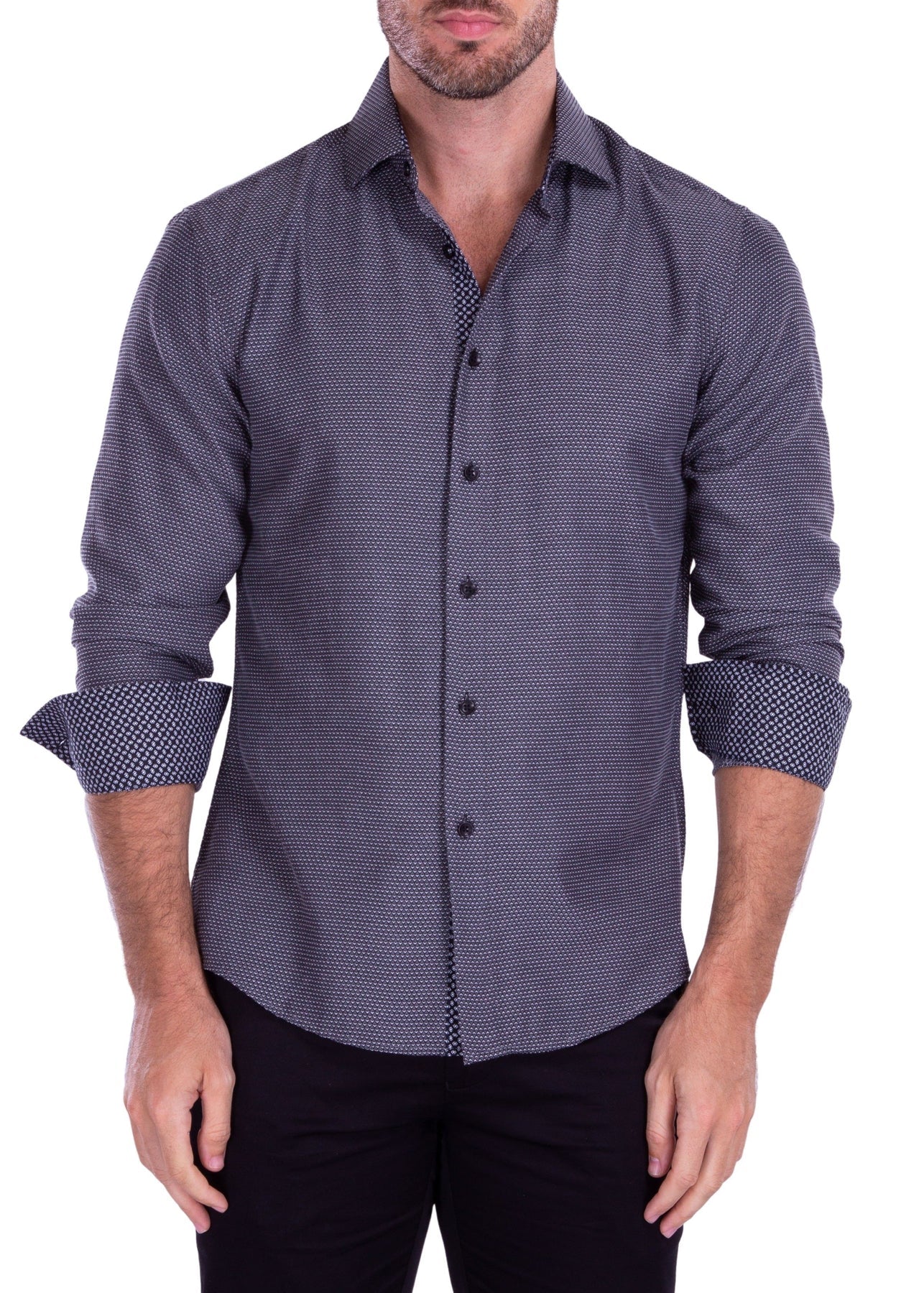 BeSpoke Mens Fancy Print Long Sleeve-Black - menswear | New York Man Suits