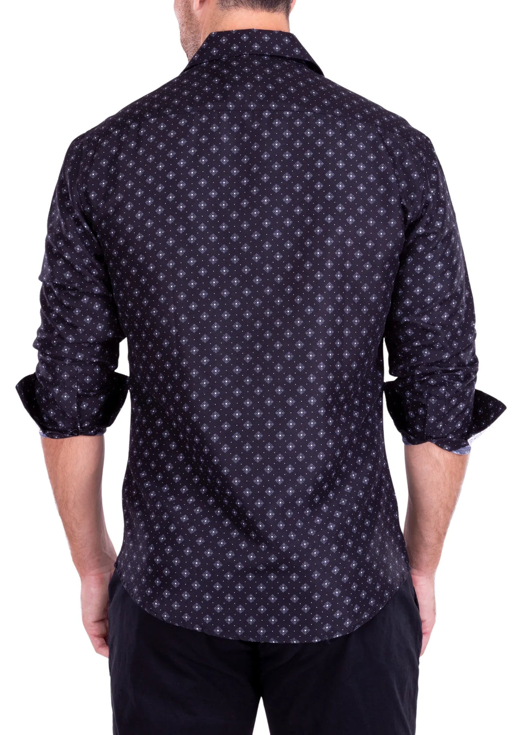 Bespoke Men's Fancy Cotton Sport Shirt Printed Long Sleeve-Black