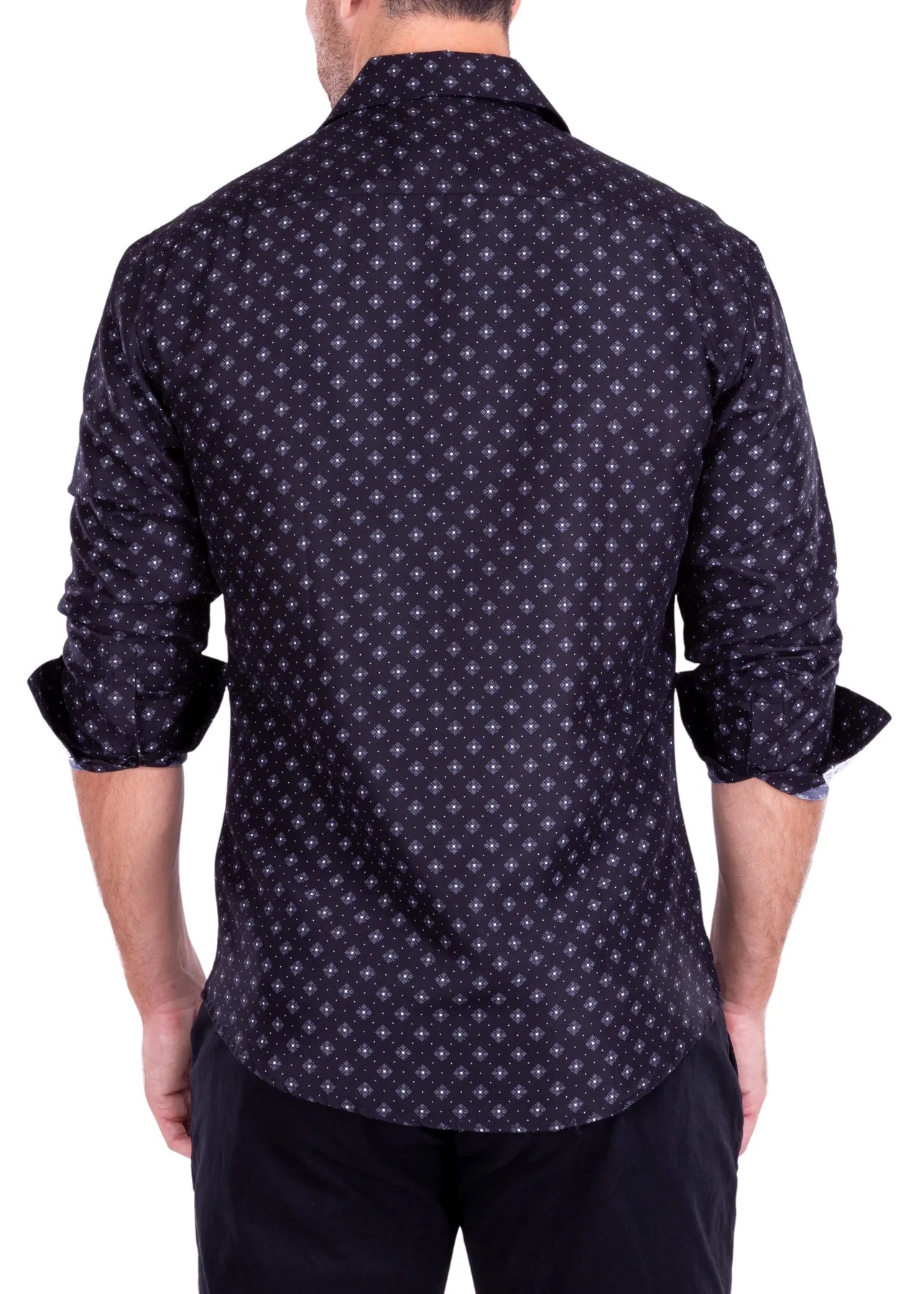 Bespoke Men's Fancy Cotton Sport Shirt Printed Long Sleeve-Black - shirt - view 2 | New York Man Suits