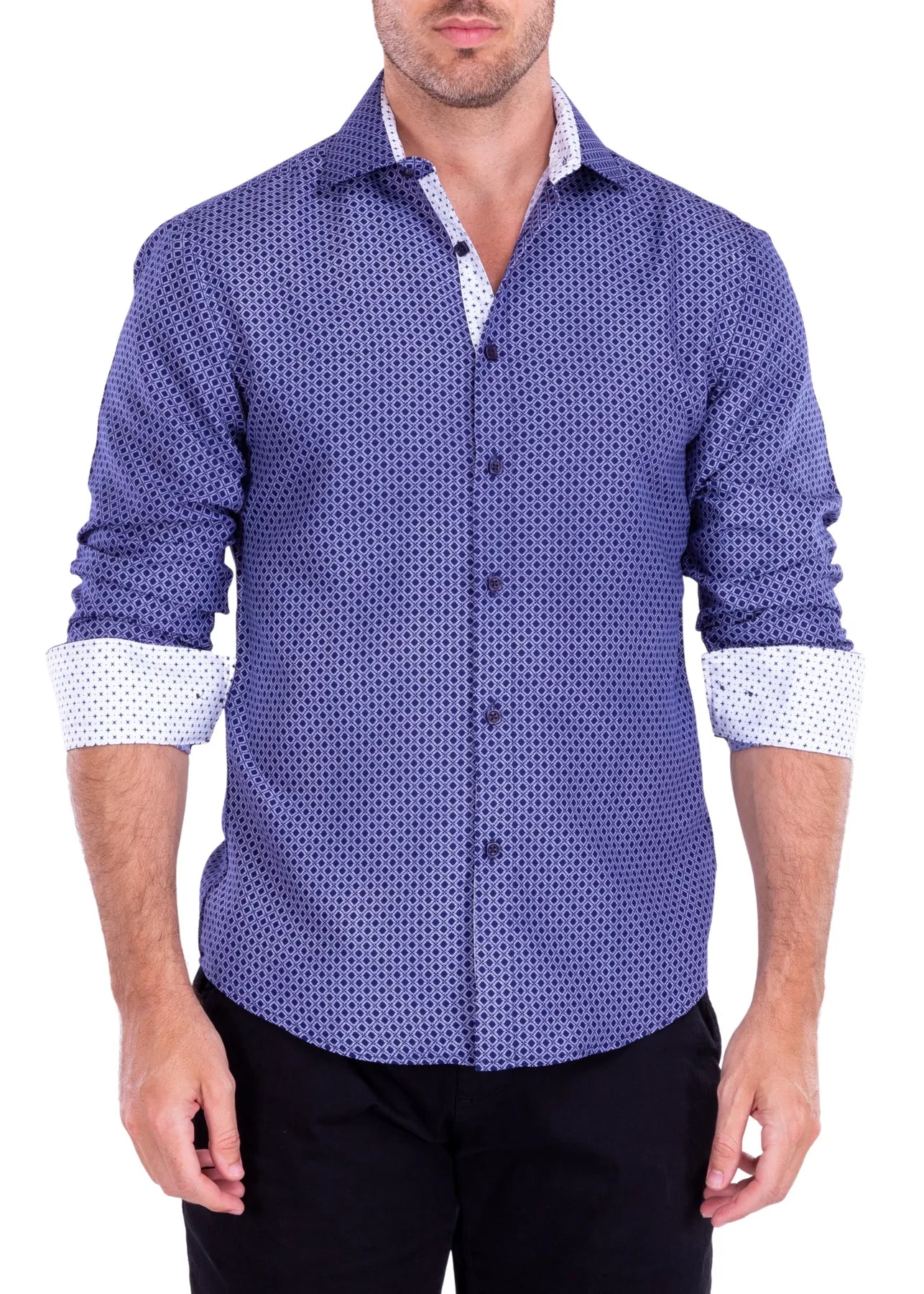 BeSpoke Mens Fancy Print Long Sleeve-Navy - menswear | New York Man Suits