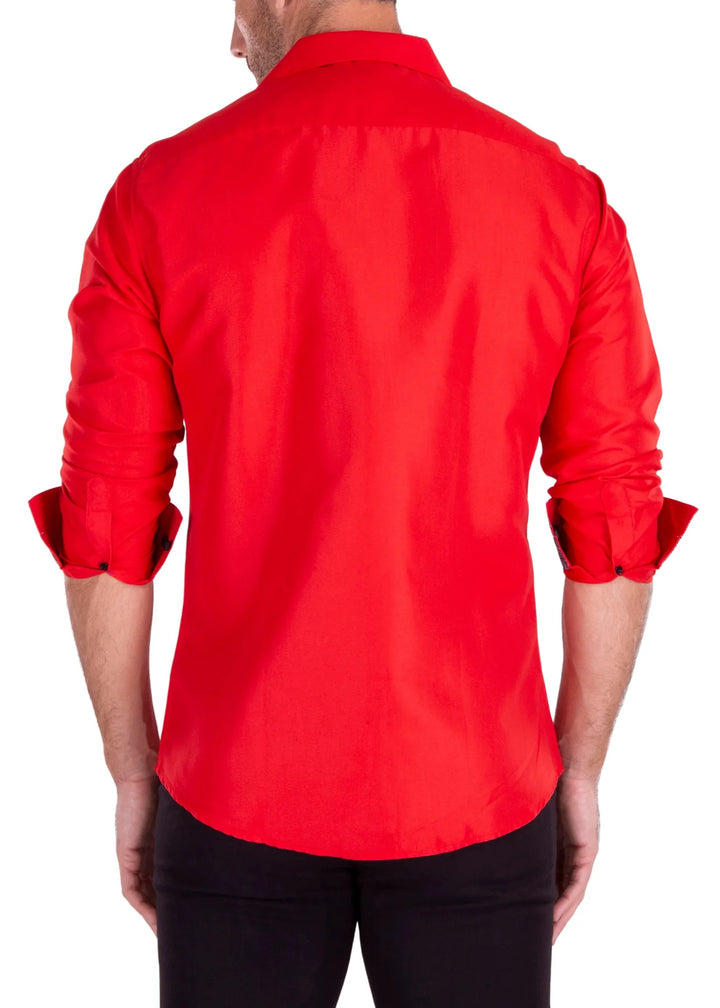 Bespoke  Men's Shirt Red Solid Stretch Fabric Cotton Long Sleeve