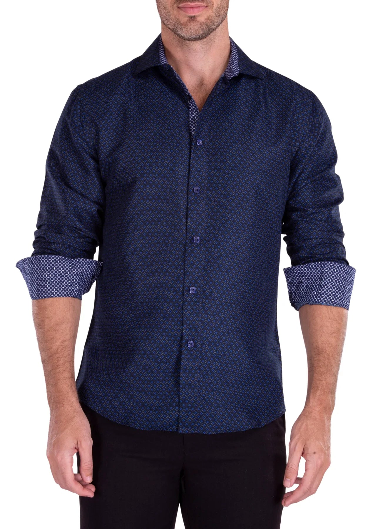 BC Collection Men's Fancy Navy Print Long Sleeve - menswear | New York Man Suits