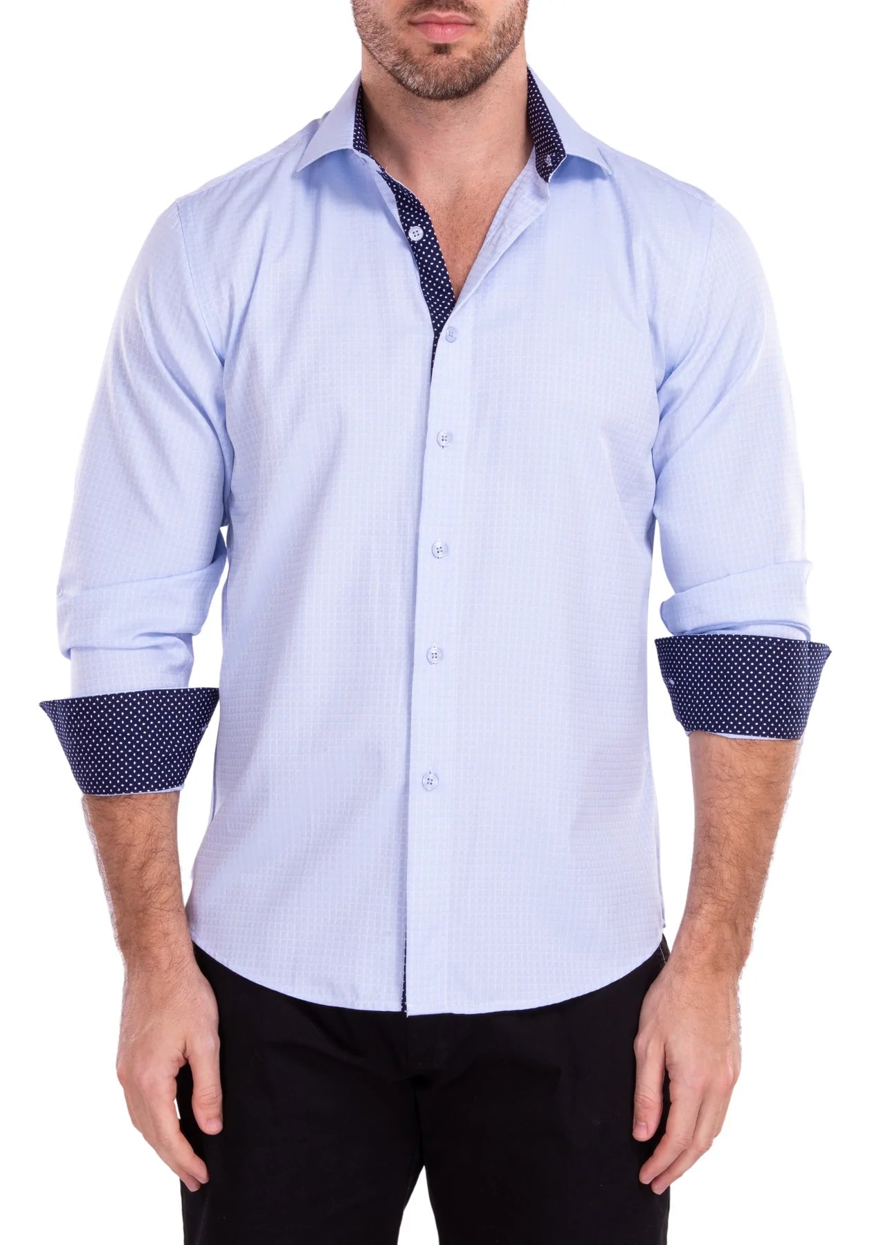 BeSpoke Mens Blue Tone on Tone Box Print Long Sleeve-Blue - menswear | New York Man Suits
