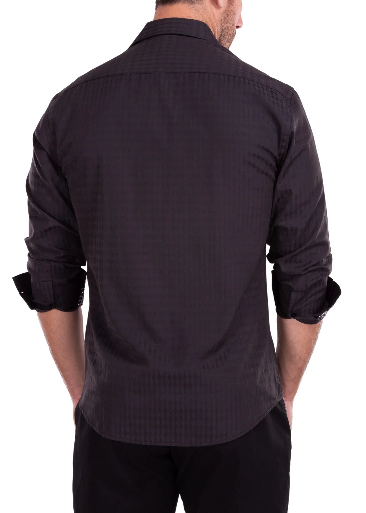 BeSpoke Mens Black Tone on Tone Diamond Print Long Sleeve-Black - menswear - view 2 | New York Man Suits