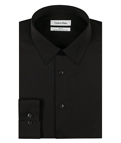 Calvin Klein Men`s Black Slim Fit Non-Iron Herringbone Point Collar Dress Shirt