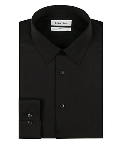 Calvin Klein Men`s Black Slim Fit Non-Iron Herringbone Point Collar Dress Shirt - shirt | New York Man Suits