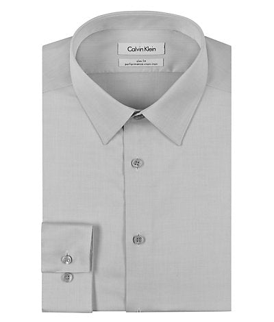 Calvin Klein Men`s Silver Grey Slim Fit Non-Iron Herringbone Point Collar Dress Shirt - shirt | New York Man Suits