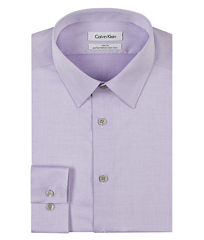 Calvin Klein Men`s  Lilac Slim Fit Non-Iron Herringbone Point Collar Dress Shirt-