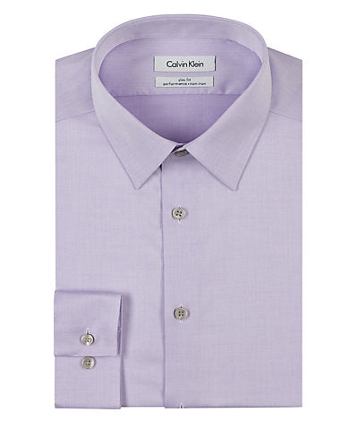 Calvin Klein Men`s Lilac Slim Fit Non-Iron Herringbone Point Collar Dress Shirt - shirt | New York Man Suits