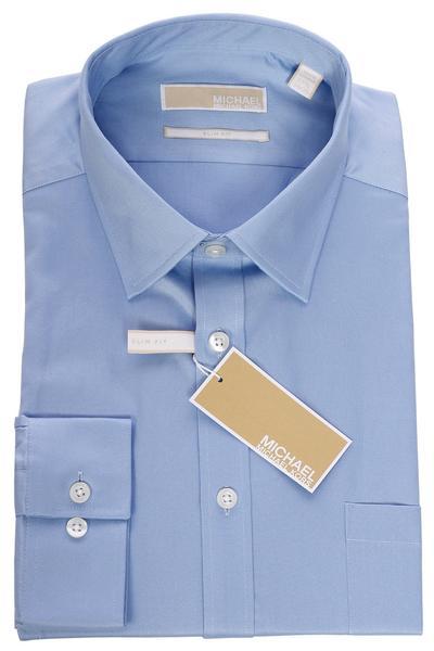 Michael Kors Men`s Slim Fit  Button Down Cotton Dress Shirt - 35S0708-BLUE - New York Man Suits