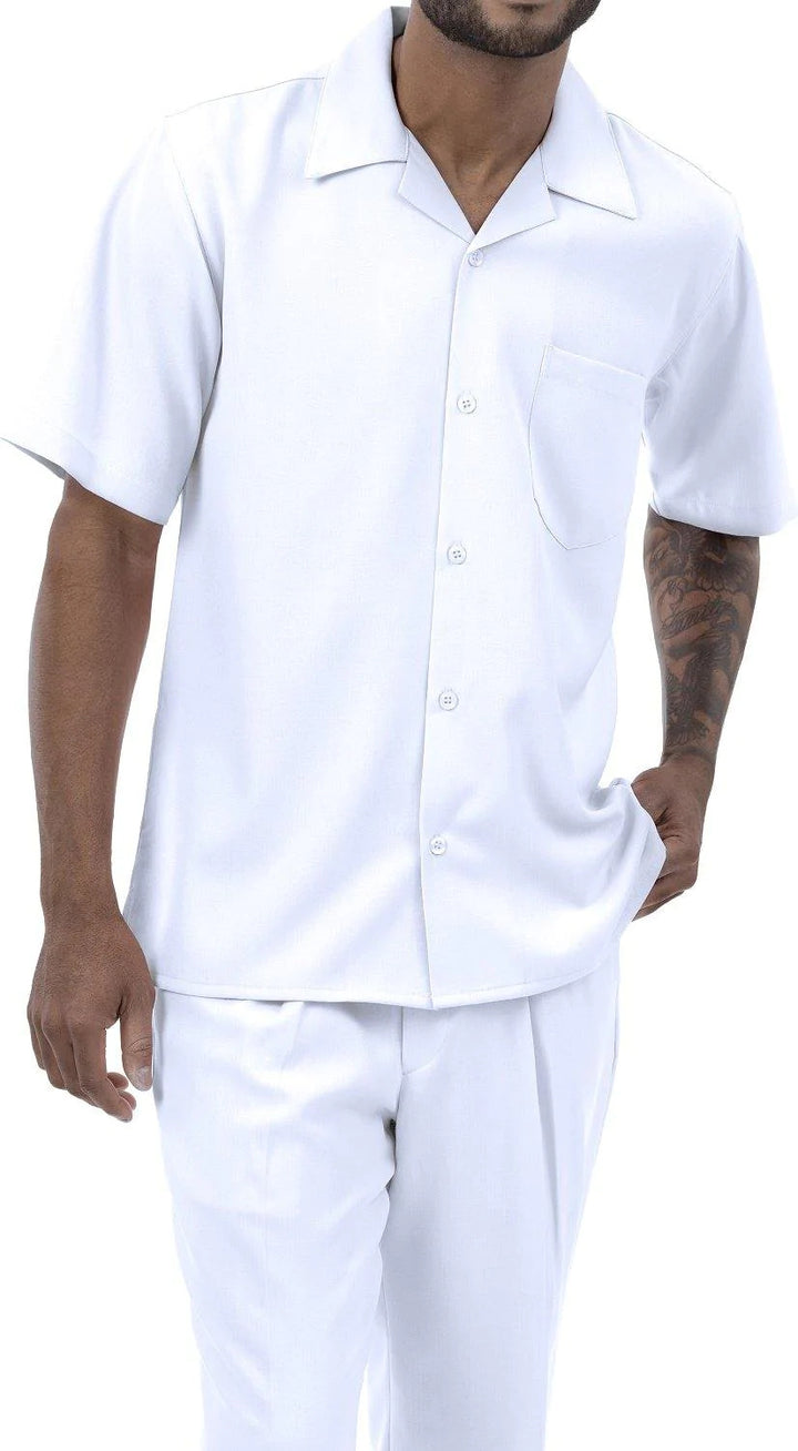 Montique Mens Fancy  2 Piece Leisure Walking Suit Set Short Sleeve-White