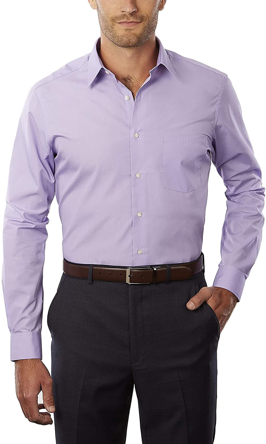Van Huesen Slim FitFlex Stretch Wrinle Free Dress Shirt-Lavender - shirt | New York Man Suits