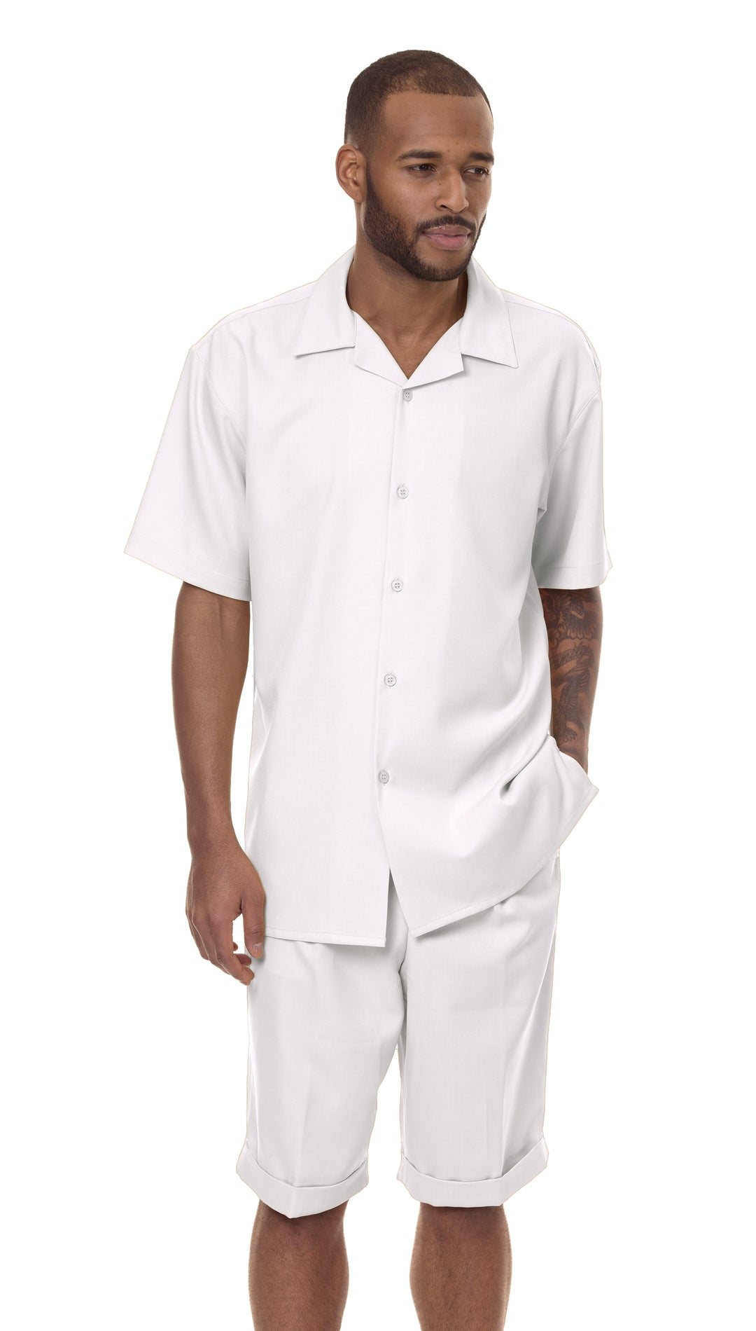 Montique White Men's Short Sleeve Short Pants Walking Suit 7696 - New York Man Suits
