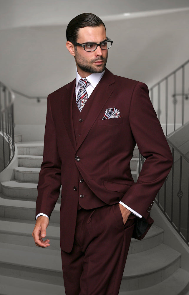 Statement Confidence - Men's Burgundy 2 Button Modern Fit Wool Suit - STZV100 - New York Man Suits