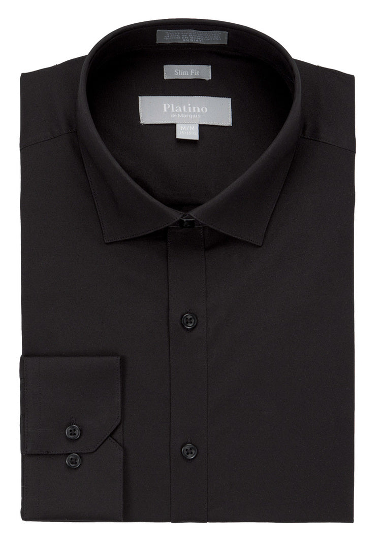 Marquis Platino Slim Fit Cotton Stretch Long Sleeve Dress Shirt - Black - shirt | New York Man Suits