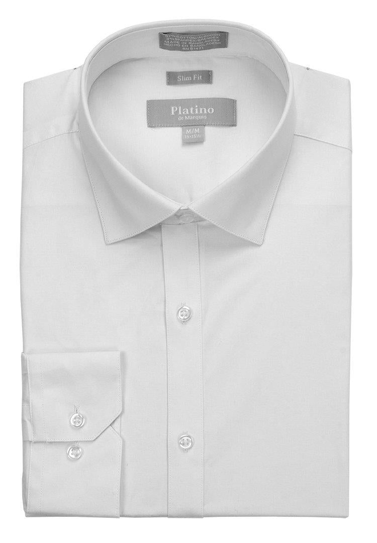 Marquis Platino Men's White Slim Fit Cotton Stretch Long Sleeve Dress Shirt