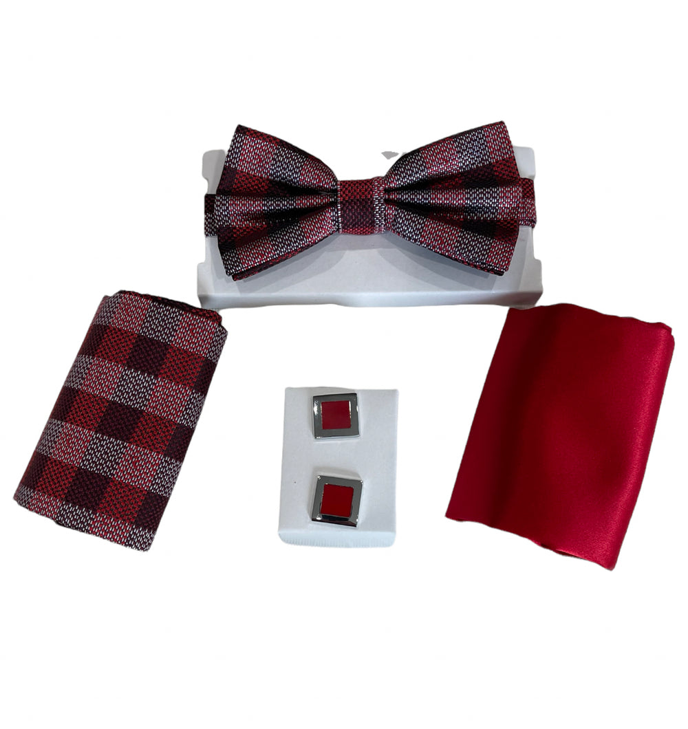 Adolfo Lavender Stripe Bow Tie Hanky & Cufflink Box Set - ABS79658B-Red - New York Man Suits