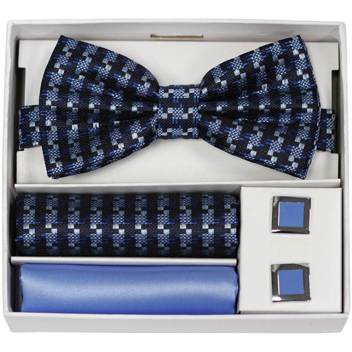 Adolfo Fancy Pattern Bow Tie Hanky & Cufflink Box Set - ABS70660 - New York Man Suits
