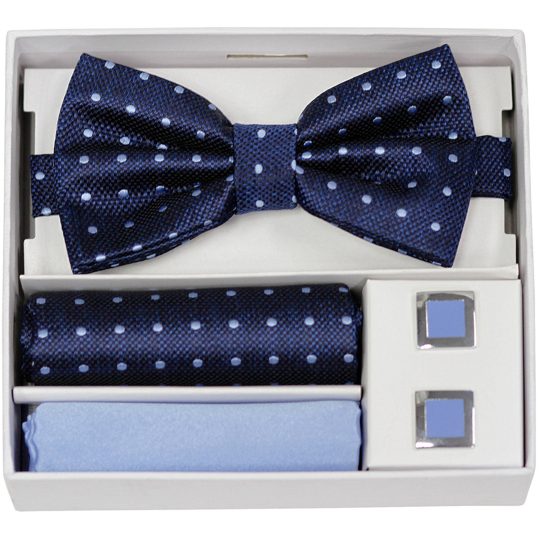 Adolfo Polka Dot Style Bow Tie Hanky & Cufflink Box Set - ABS70666B - New York Man Suits