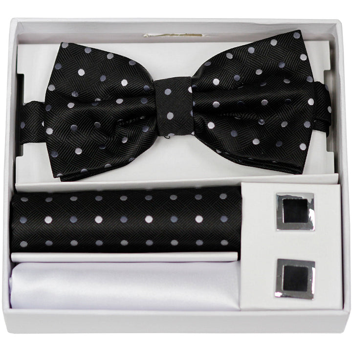Adolfo Polka Dot Style Bow Tie Hanky & Cufflink Box Set - ABS70667 - New York Man Suits