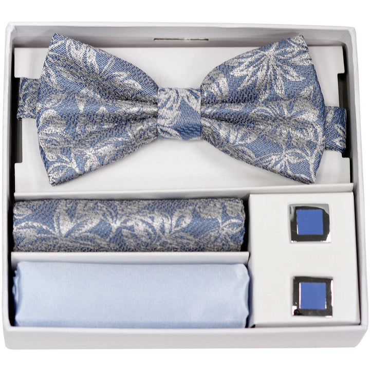 Adolfo Fancy Flower Design Bow Tie Hanky & Cufflink Box Set - ABS70623B - New York Man Suits