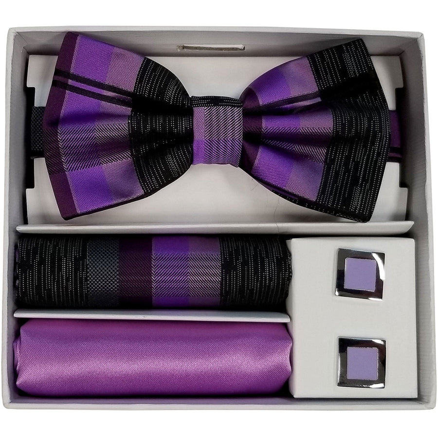 Adolfo Lavender Stripe Bow Tie Hanky & Cufflink Box Set - ABS55335 - New York Man Suits