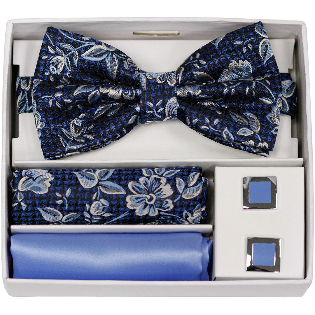 Adolfo Fancy Flower Bow Tie Hanky & Cufflink Box Set - ABS70624B - New York Man Suits
