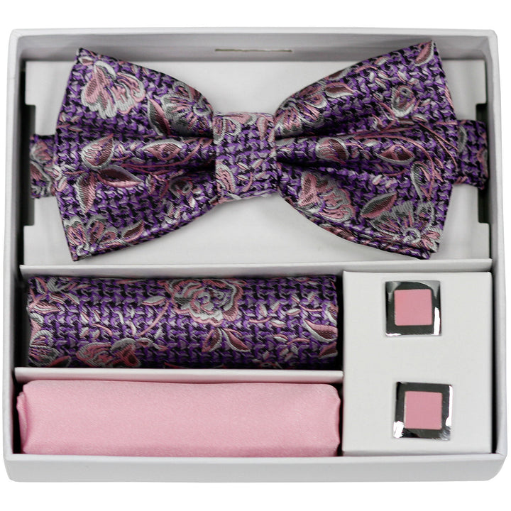 Adolfo Fancy Flower Bow Tie Hanky & Cufflink Box Set - ABS70624B - New York Man Suits
