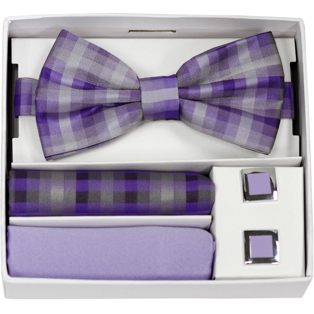 Adolfo Lavender Stripe Bow Tie Hanky & Cufflink Box Set - ABS46681 - New York Man Suits