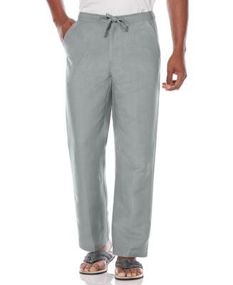 Mens Cubavera Solid Drawstring Elastic Linen Pants - C85B0063-ALLOY - New York Man Suits