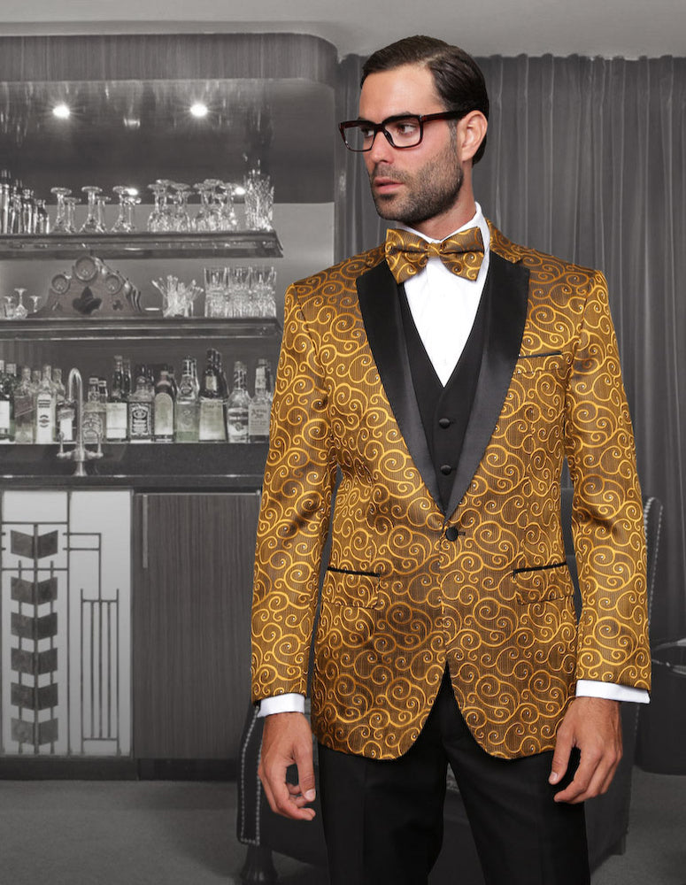 Statement Confidence - Bellagio Gold Paisley Men's 3 Piece Modern Fit Tuxedo - New York Man Suits