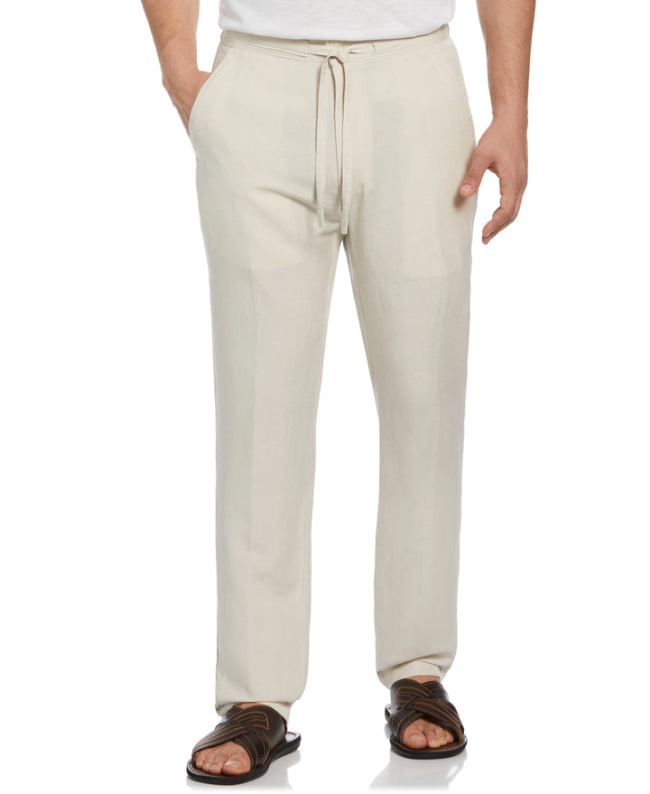 Mens Cubavera Solid Drawstring Elastic Linen Pants - C85B0063-TAN - New York Man Suits