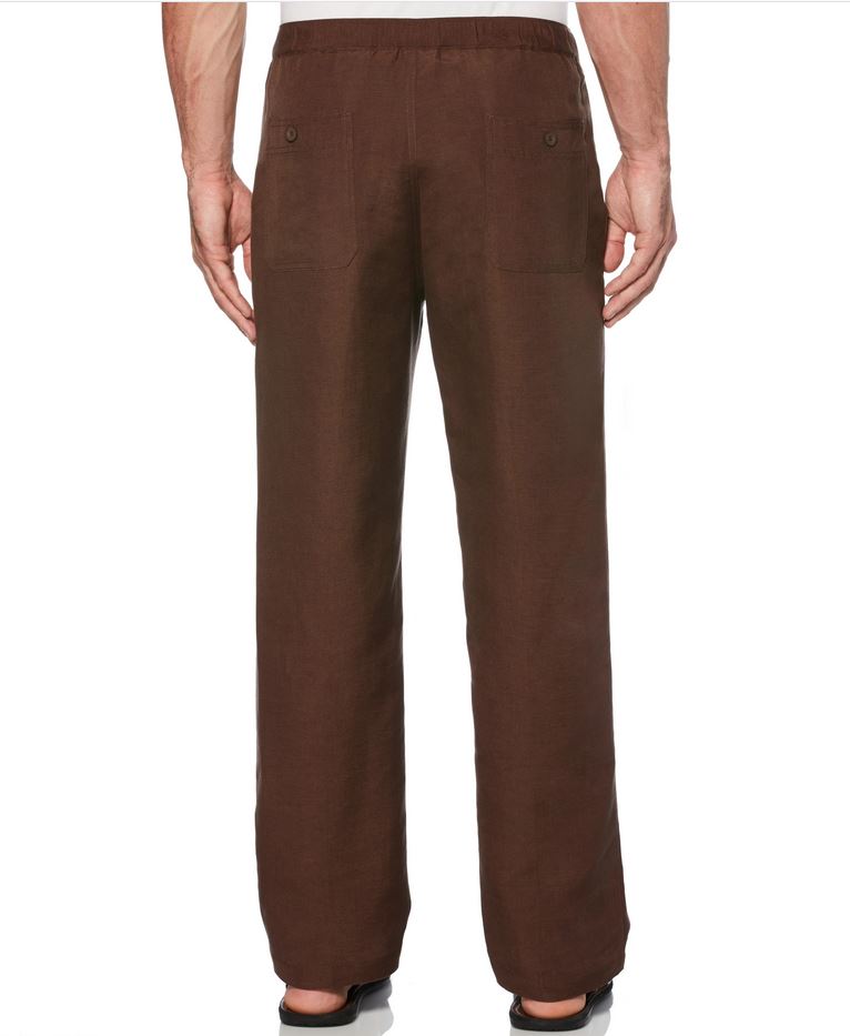 Mens Cubavera Solid Drawstring Elastic Linen Pants - C85B0063-BROWN - New York Man Suits