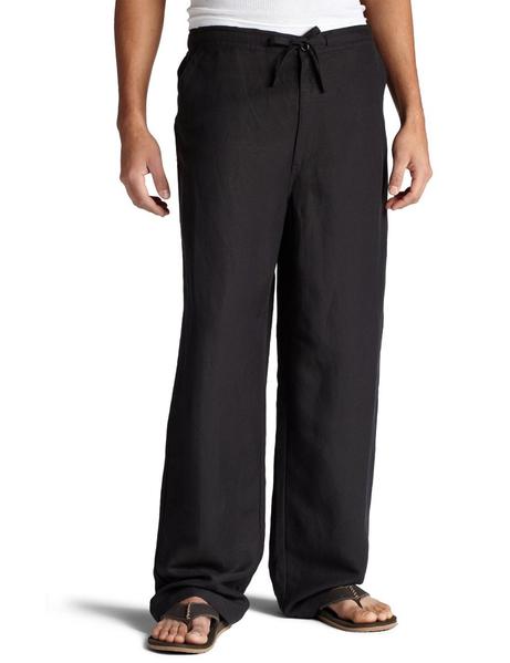 Mens Cubavera Solid Drawstring Elastic Linen Pants - C85B0063-BLACK - New York Man Suits