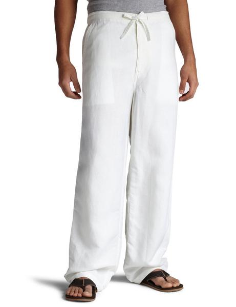 Mens Cubavera Solid Drawstring Elastic Linen Pants - C85B0063-WHITE - New York Man Suits