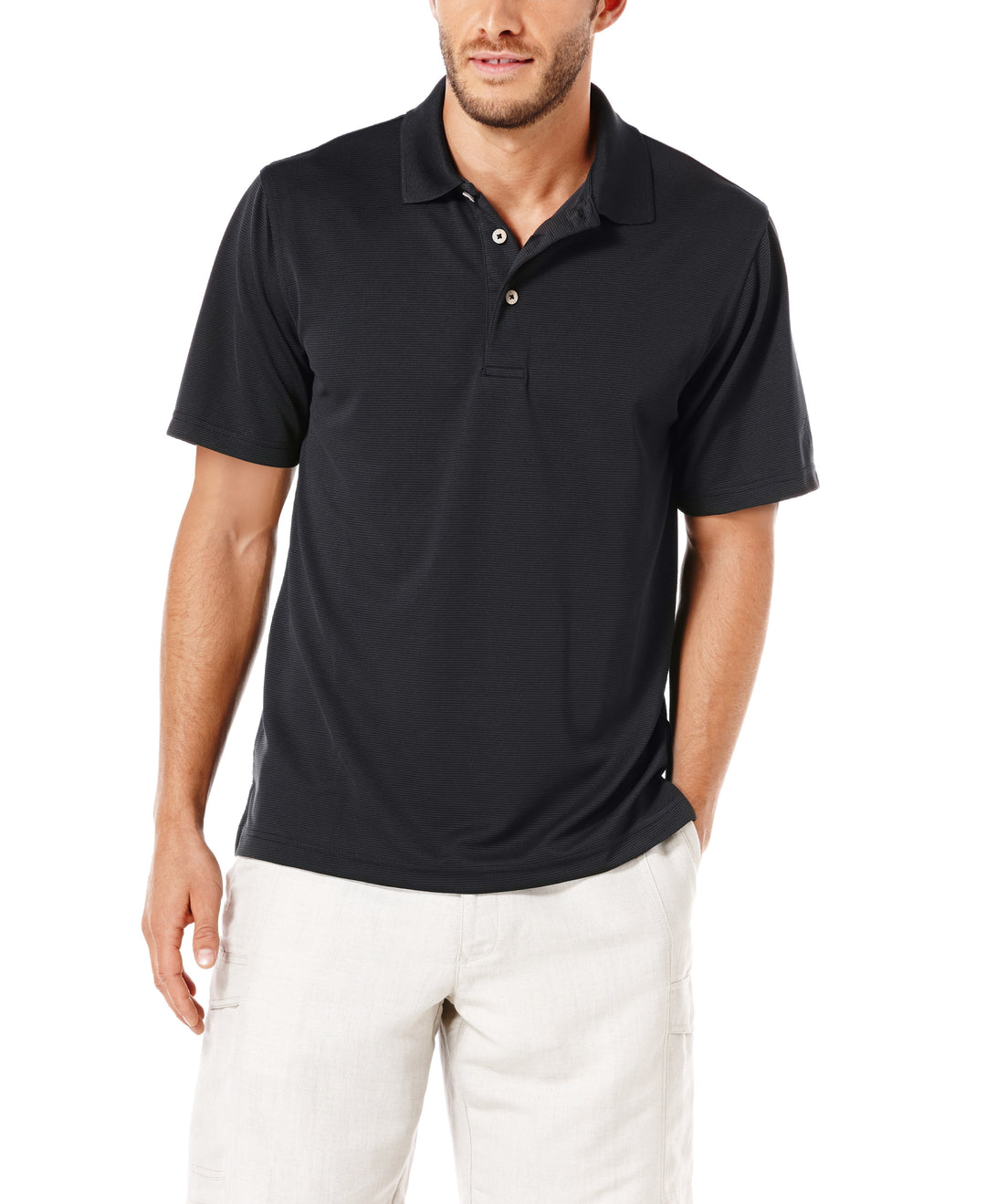 Cubavera Mens 3 Button Polo Mesh Short Sleeve Shirt - CDSK0166-BLACK - New York Man Suits