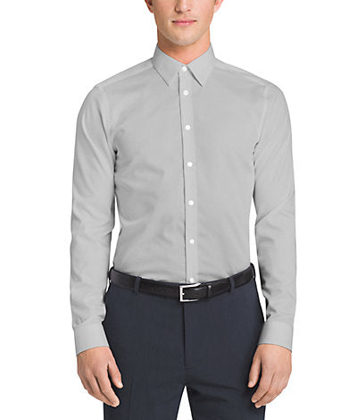 Calvin Klein Men`s Silver Grey Slim Fit Non-Iron Herringbone Point Collar Dress Shirt - shirt - view 2 | New York Man Suits