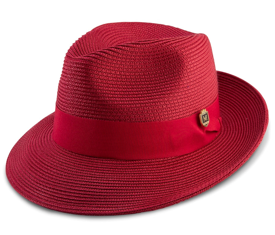 Montique Mens Braided Solid Color Fedora Hat-Burgundy - New York Man Suits